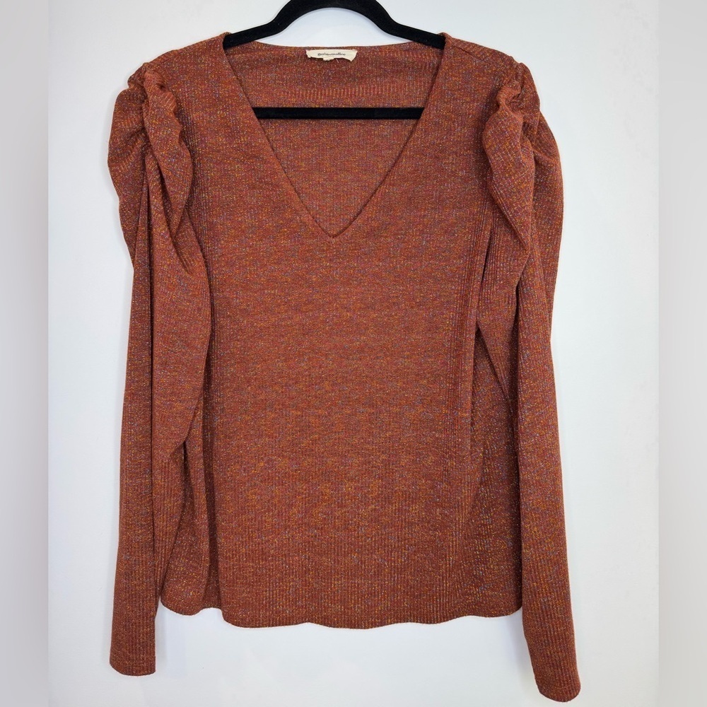 Grain de Malice Rust metallic colourful threads V-Neck Top size XL
